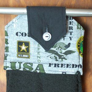 U.S ARMY GREEN, BLACK & GRAY PRINT HANDMADE HANGING KITCHEN TOWELS BLACK COTTON